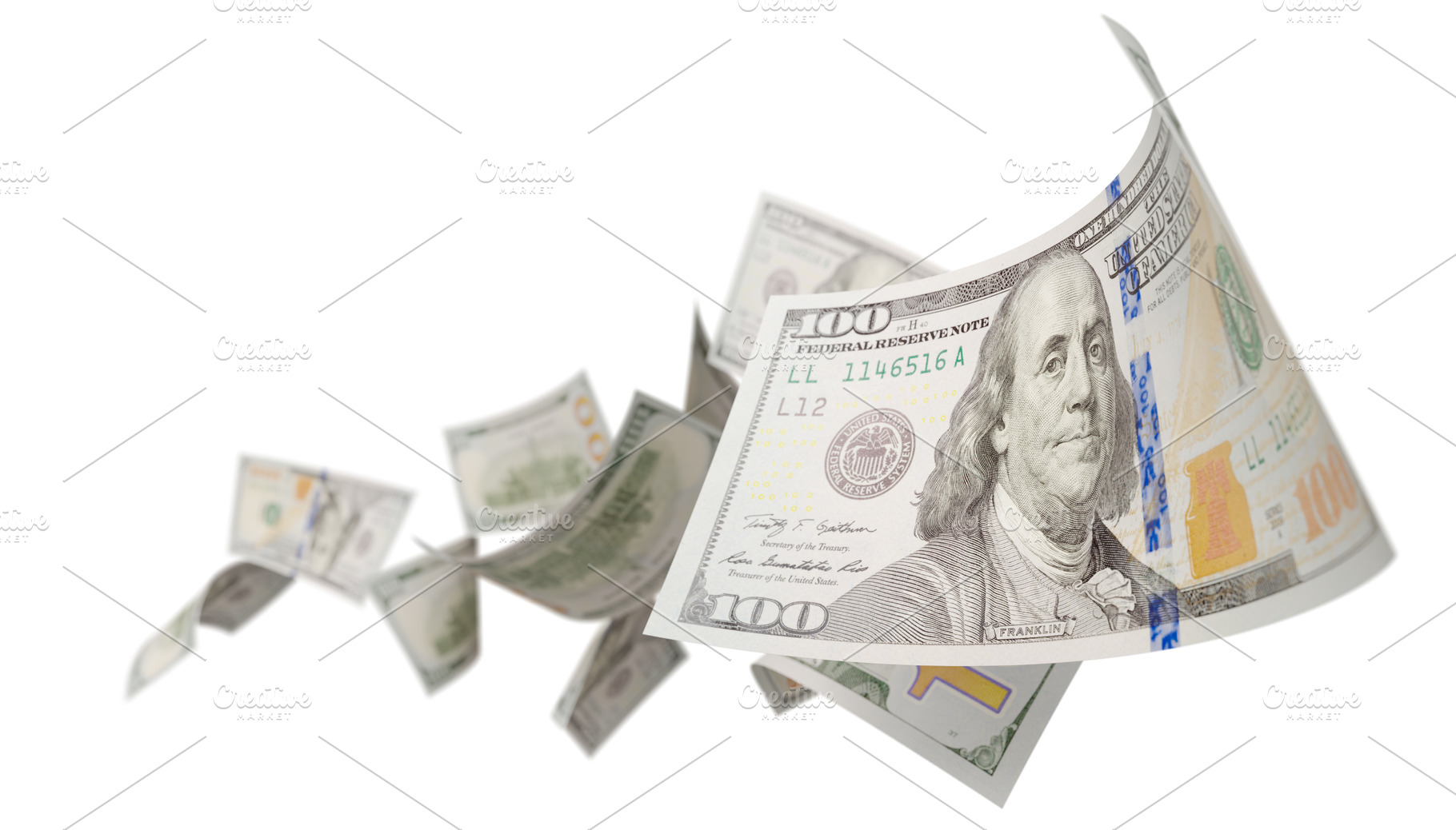 Randomly Falling US 100 Dollar Bills, a Business Photo by Andy Dean Photography