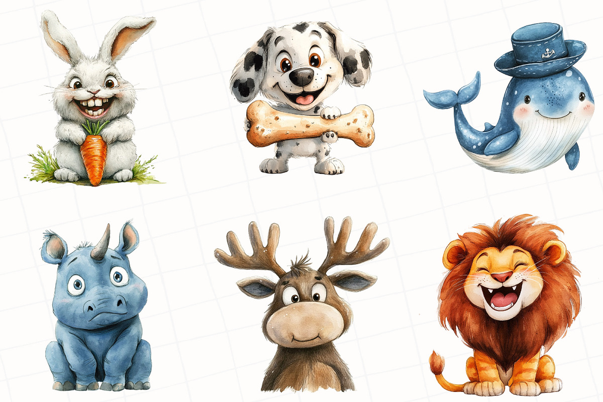 Watercolor Funny Animals Clipart, an Illustration by OK Design (Photo 5 of 5)