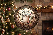 Stained Glass Hot Cocoa Ornament, a Seasonal Illustration by CrexoraLab (Thumbnail 1 of 3)