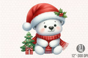 Cute Christmas Polar Bear PNG, an Illustration by Designking