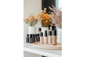 Cosmetic base samples on tray, a Beauty & Fashion Photo by Lermont51