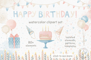 Happy Birthday Watercolor Clipart