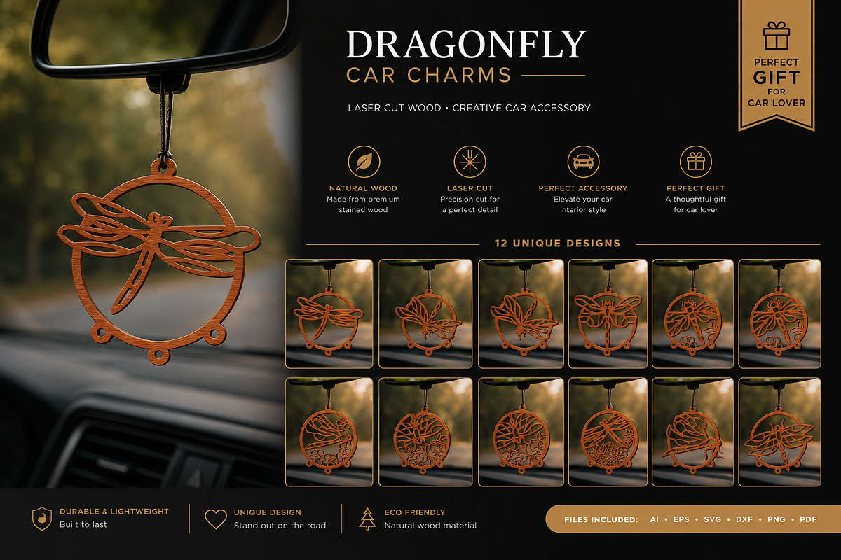 Dragonfly Car Charms laser Cut, an Object Graphic by OTVEY DESIGN (Photo 1 of 13)