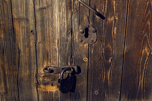 part of the old brown wooden door