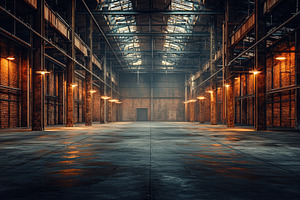 Industrial warehouse interior brick, a Photo by Pixeness Studio