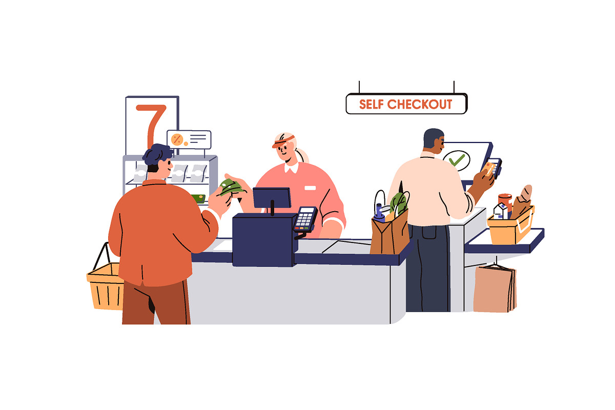 Customers paying at checkout set, a Person Illustration by Good Studio (Photo 4 of 7)