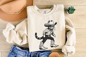 Vintage Cowboy Cat Png, Retro