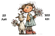 Whimsical Floral Girl and Baby Goat, an Animal Illustration by GiraffeCreative (Thumbnail 5 of 20)