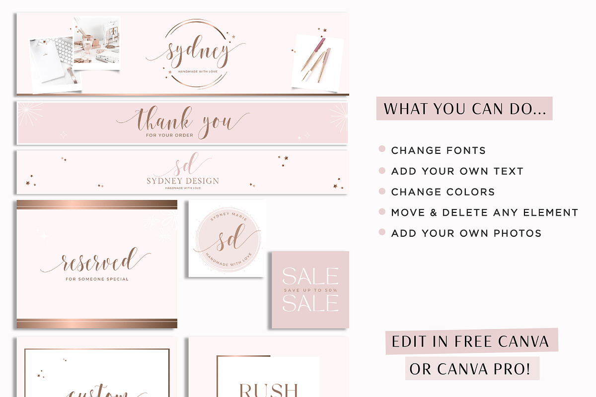 Rose Gold Etsy Shop Branding Kit, a Branding & Logo Template by Macarons and Mimosas (Photo 6 of 9)