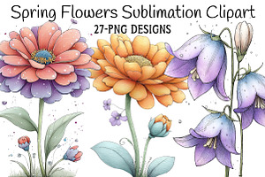 Spring Flowers Sublimation Clipart, an Illustration by Daily.Designs