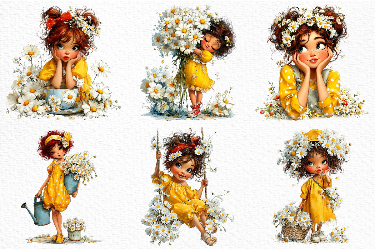 Whimsical Daisy Girl Clipart, a Seasonal Illustration by Craft Nest (Photo 3 of 6)