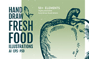 50+ Hand Drawn Fresh Food Elements, a Food Illustration by Vitaliy Starkov (Thumbnail 1 of 7)