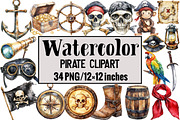 Watercolor Pirate Clipart, an Illustration by Design Market (Thumbnail 1 of 3)