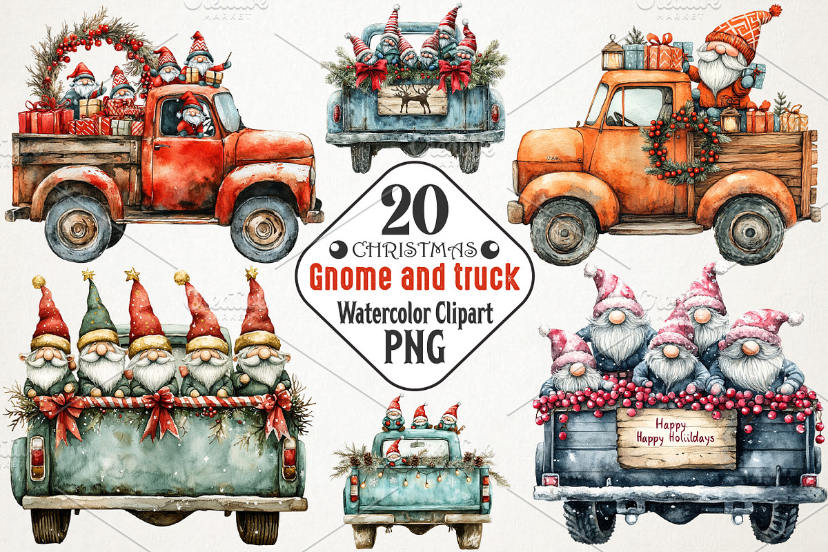 Christmas Gnome and truck clipart bu, an Illustration by RobertsArt (Photo 1 of 6)