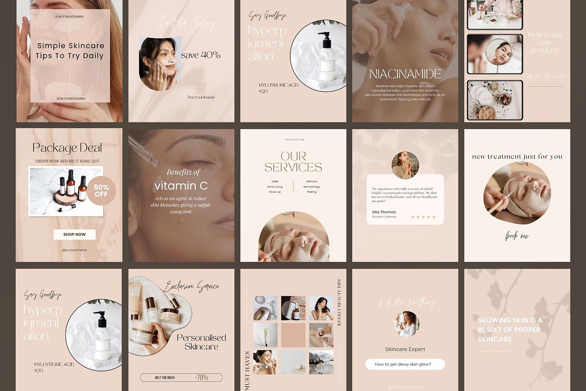 Skincare Instagram Template Canva, a Social Media Template by Deepa Template Studio (Photo 6 of 15)