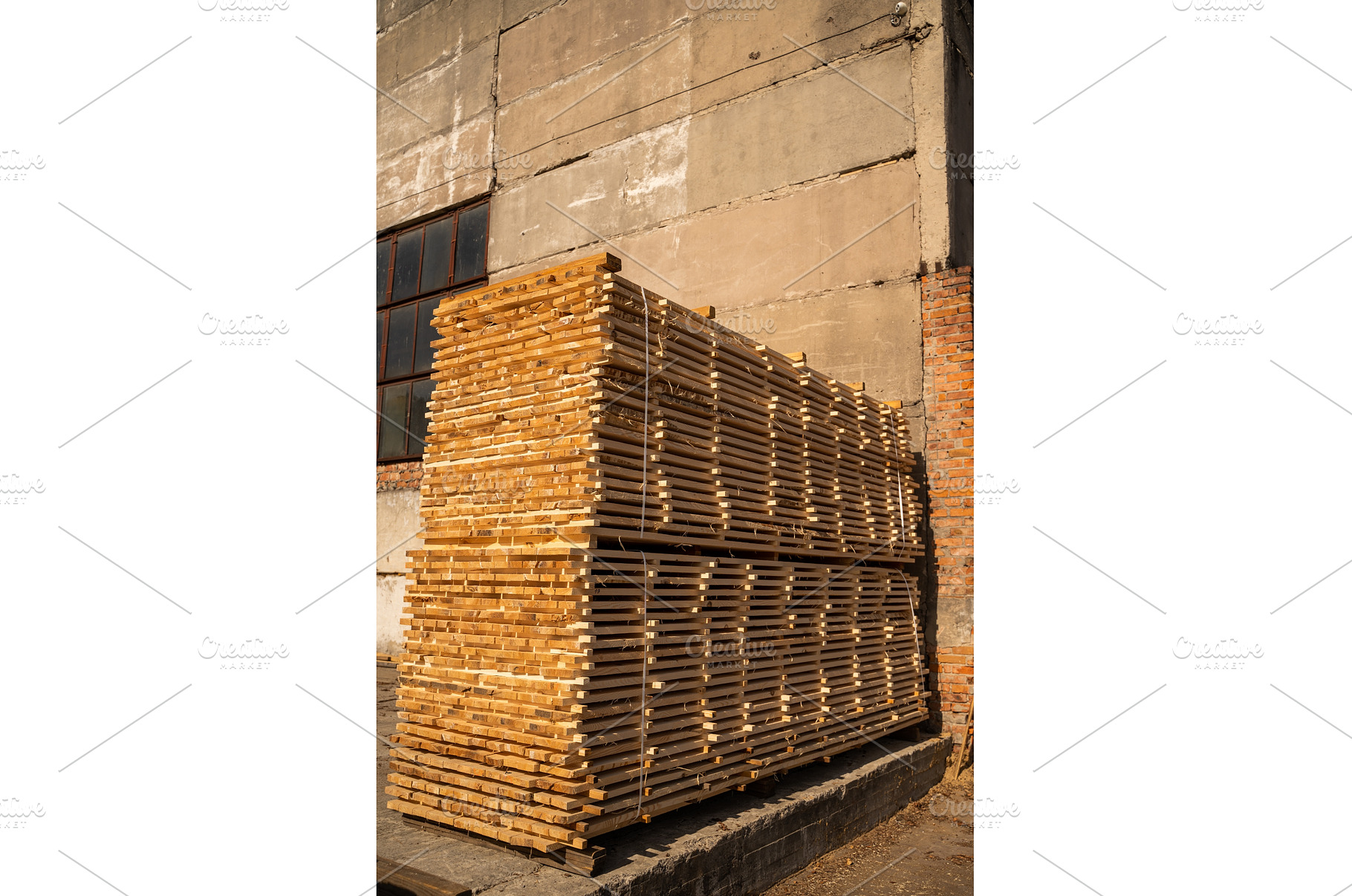Large stacks with wooden planks in, an Industrial Photo by volodymyrshtun13795