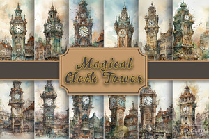 Watercolor Magical Clock Tower