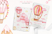 Hot air balloon pink watercolor, a Transportation Illustration by Marina Ermakova (Thumbnail 5 of 9)