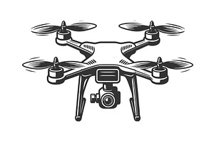 Quadcopter Drone with Camera Line, a Technology Illustration by AlexArt
