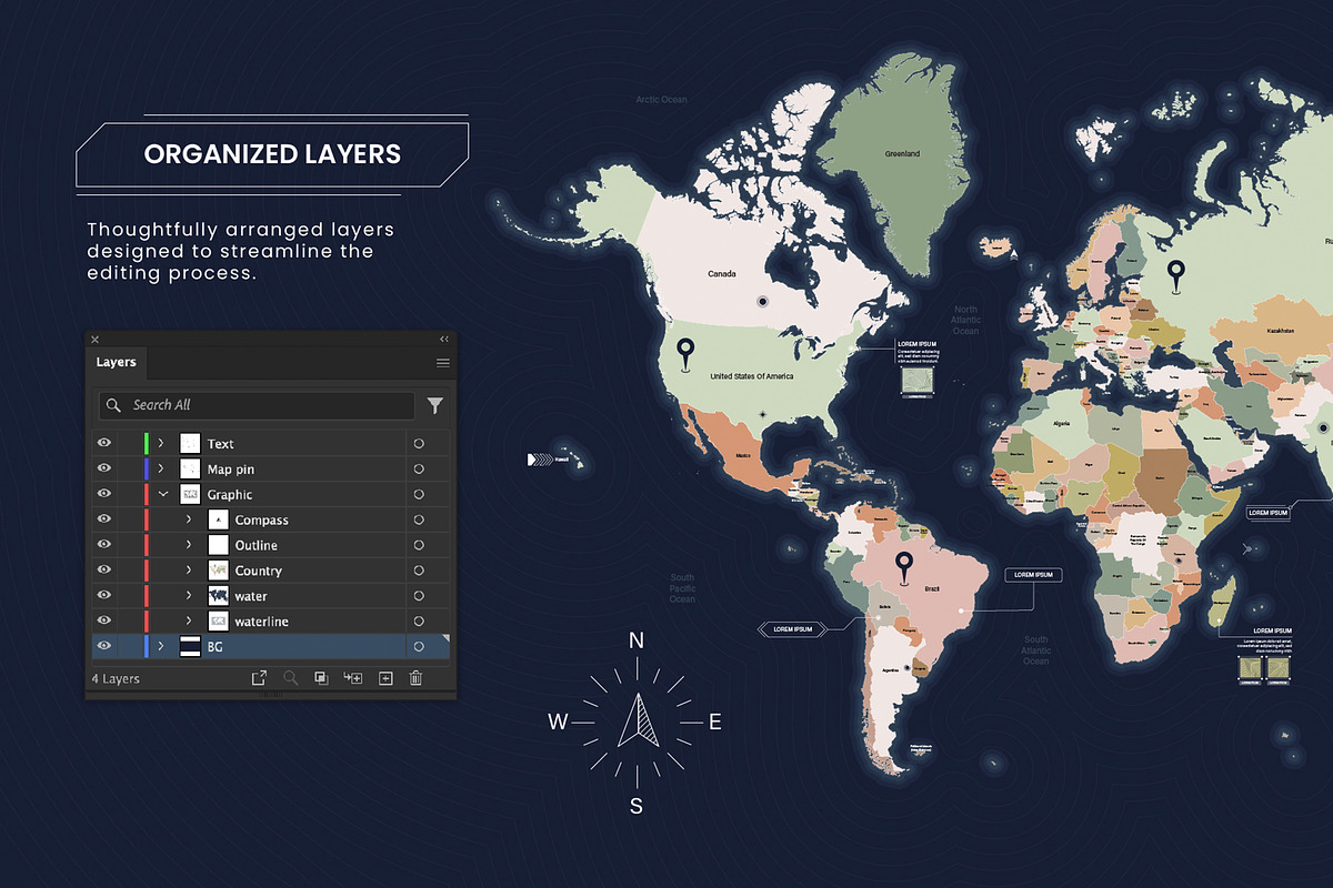 World Map Vector Illustration Kit, an Education Illustration by ...