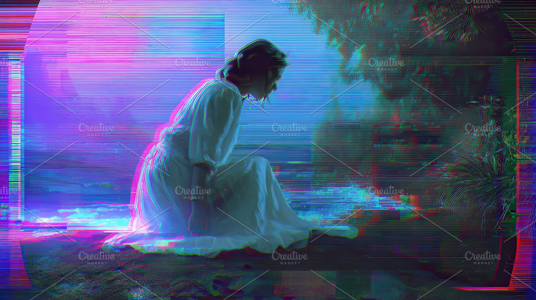 Woman sitting by water in evening, a Photo by Pavel_design