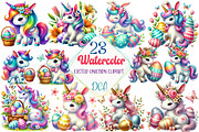 Watercolor Easter Unicorn Clipart, an Illustration by DreamCafeArt (Thumbnail 1 of 3)