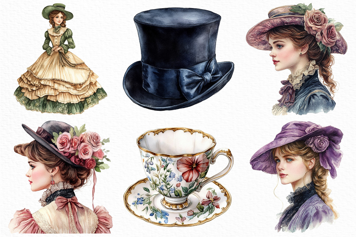 Watercolor Victorian Clipart Bundle, an Illustration by Craft Nest (Photo 2 of 6)