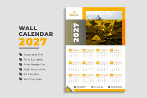 2027 Landscape Calendar Template, a Stationery Template by pixelcreatx