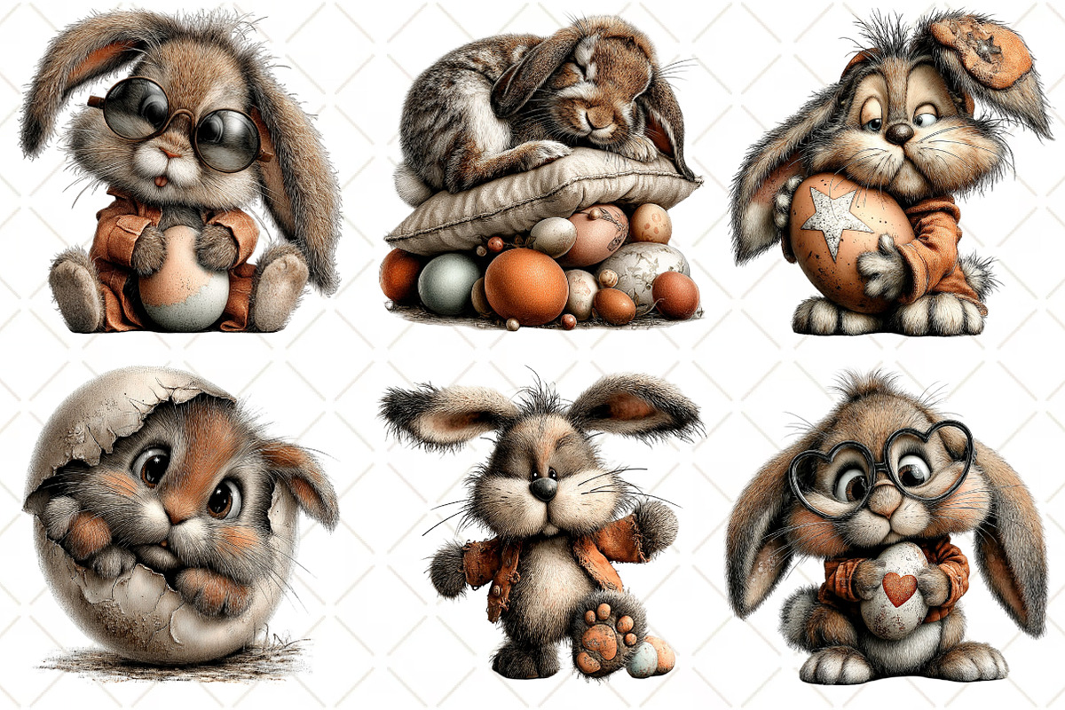 Quirky Easter Bunny Clipart, an Illustration by Black Bird Studio (Photo 6 of 6)
