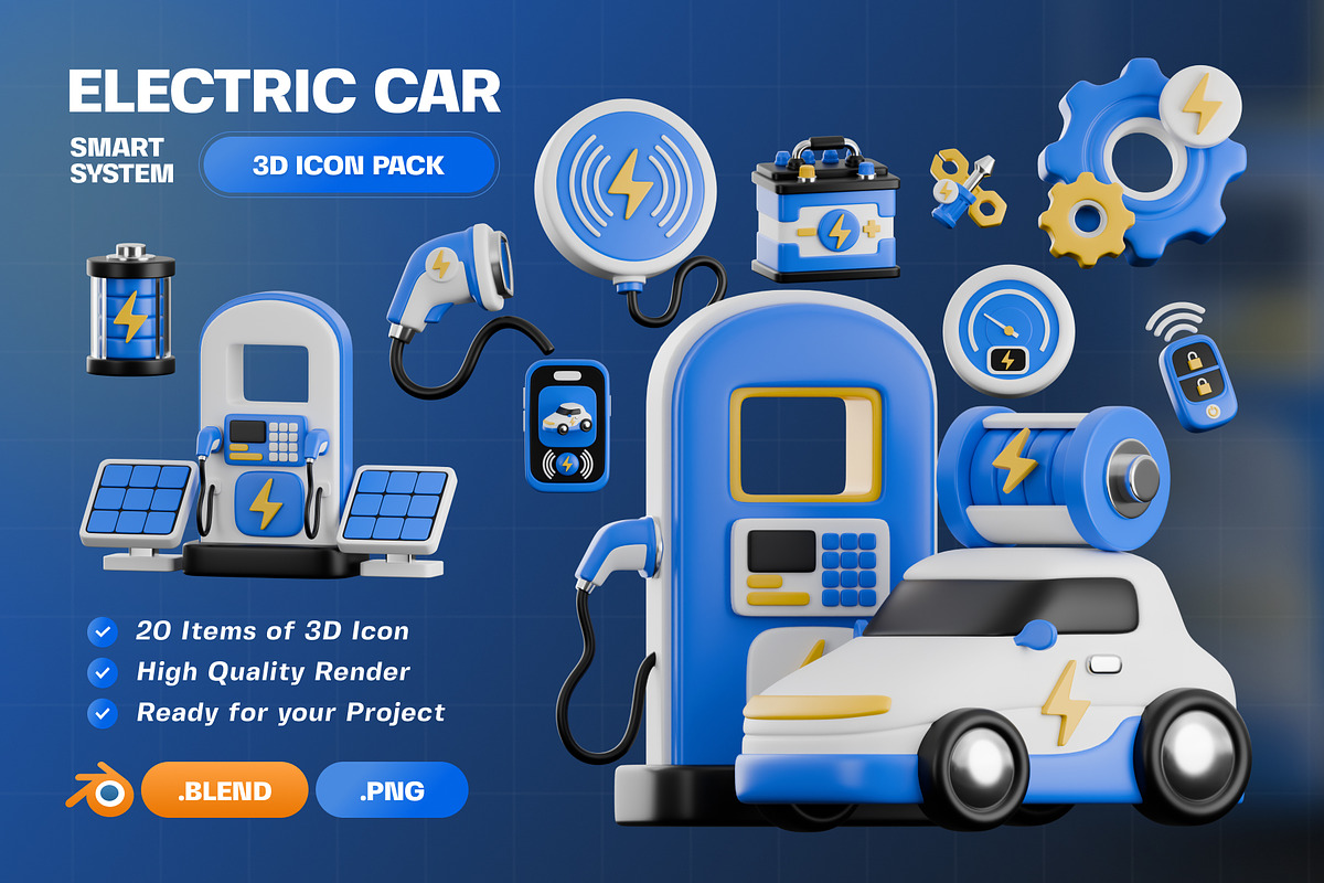 Electric Car 3D Icon Pack, an Object 3D Model by Haps Space (Photo 1 of 4)