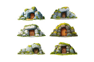 Rock cave entrances cartoon vector, an Object Illustration by Onyx