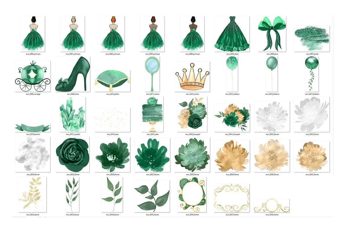 Emerald Watercolor Princess Clipart, an Illustration by Digital Curio (Photo 3 of 3)