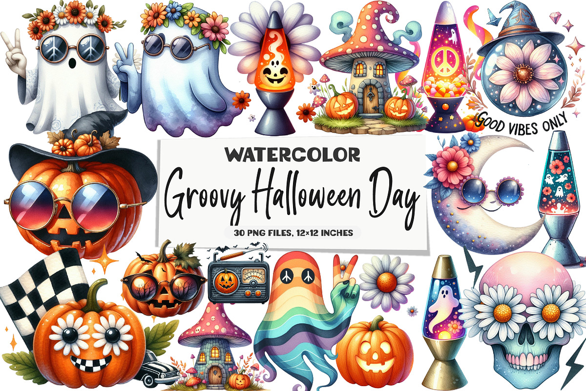 Groovy Halloween Day Clipart, an Illustration by DreamArtGraphic (Photo 1 of 5)