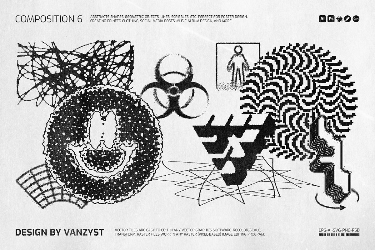 138 Bitmap Vector Shapes Pack, a Background Graphic by Vanzyst
