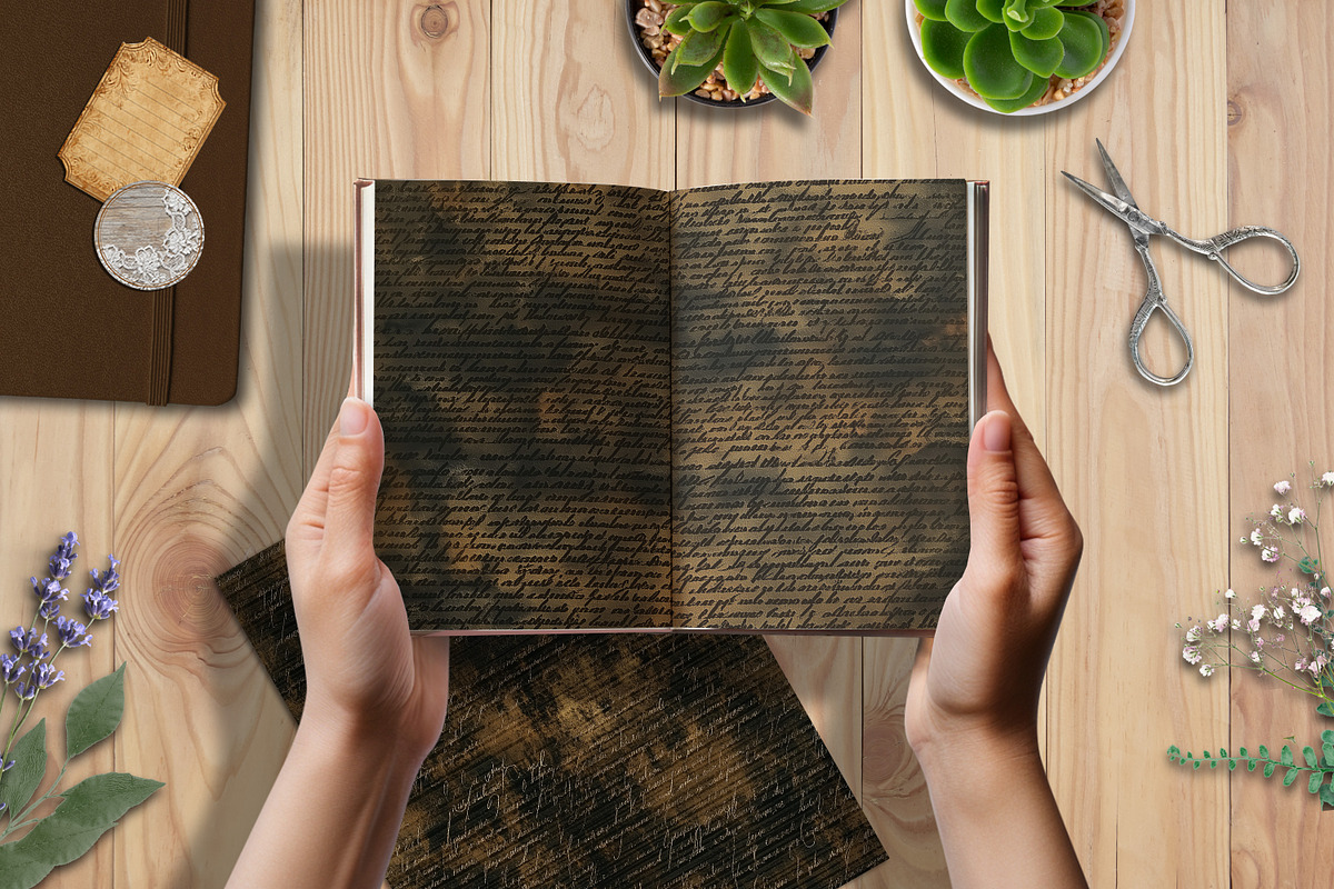 Distressed Dark Antique Script Paper, a Background Graphic by V Design Creator (Photo 2 of 12)