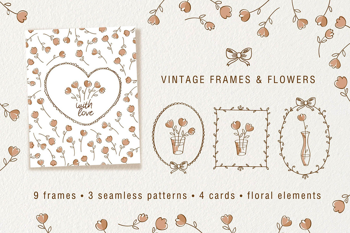 Vintage frames & flowers, a Decorative Illustration by Tkoko vectors & patterns (Photo 1 of 5)