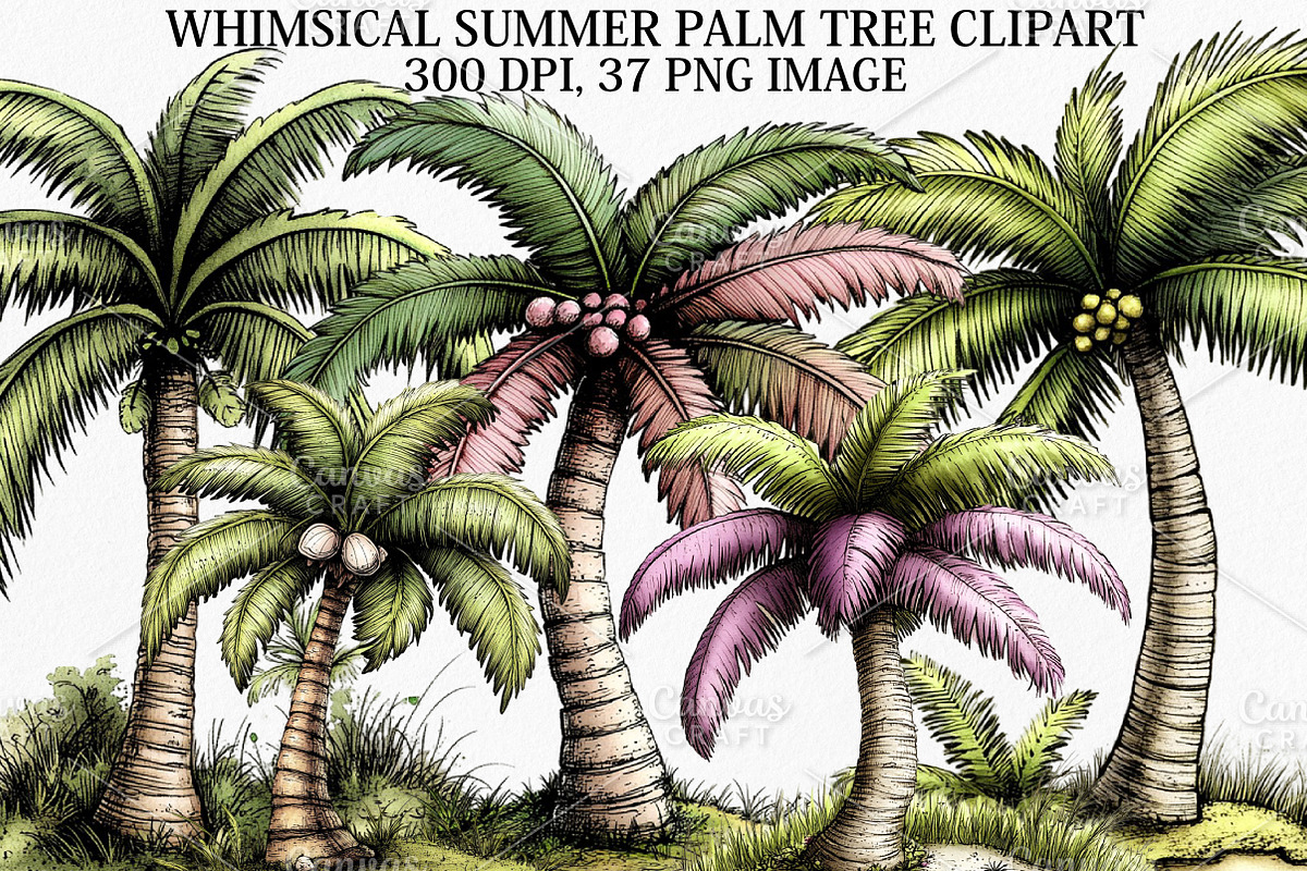 Whimsical Summer Palm Tree Clipart, an Illustration by Canvas Craft (Photo 1 of 7)
