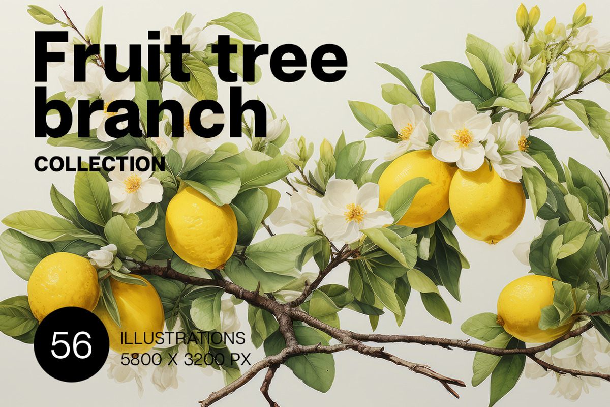 Fruit tree branch. Collection, a Food Illustration by Handmadefont (Photo 1 of 12)