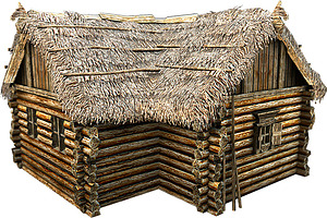 Wooden Thatch House T-Shaped