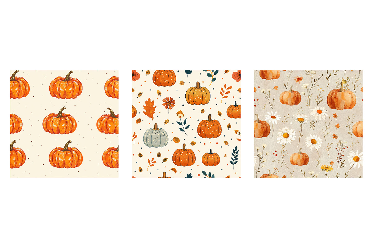 Pumpkin Floral Thanksgiving Patterns, a Texture Illustration by Dream Creation (Photo 5 of 5)