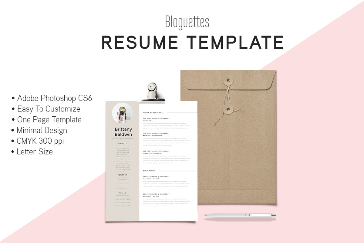 Resume Template - Brittany, a Resume Template by Bloguettes