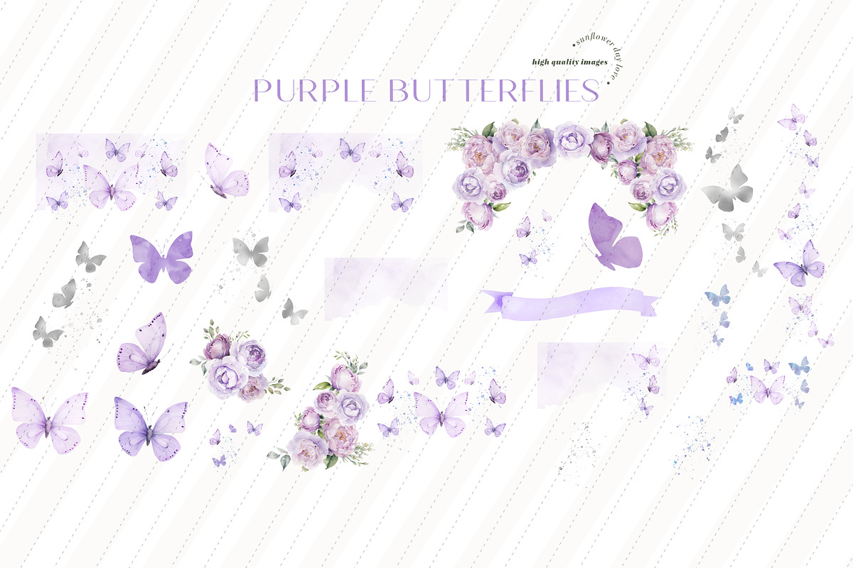 Purple Butterfly With Flower Clipart, an Illustration by Sunflower Day Love (Photo 2 of 4)