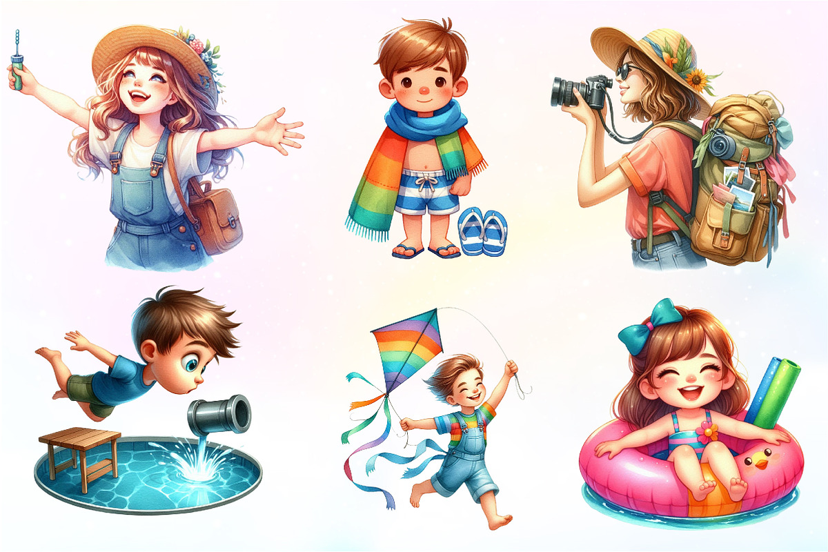 Summer Kids Watercolor Clipart, an Illustration by CreationArt (Photo 6 of 9)