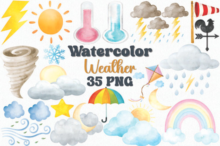 Watercolor Weather Clipart Set