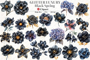 Glitter Luxury Black Spring Flower, an Illustration by Watercolor design