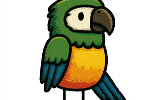 Cute green parrot doodle illustration, an Animal Photo by José Manuel Gelpi