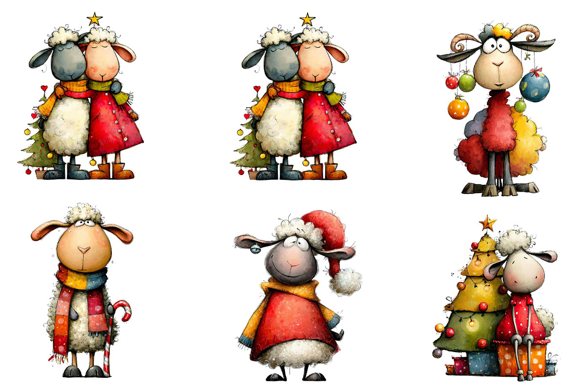 Funny Christmas Sheep Clipart, an Illustration by CreationArt (Photo 6 of 6)