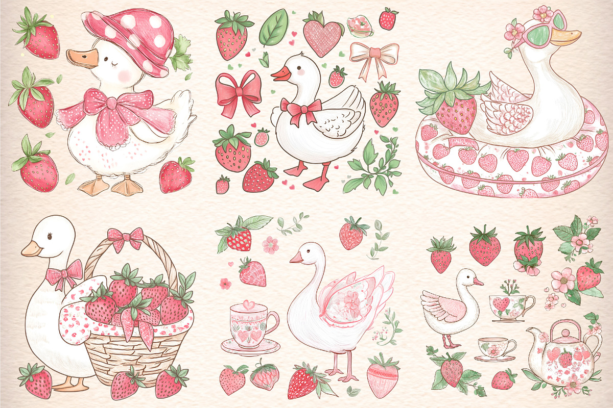 Strawberry Goose Clipart, an Illustration by Digital Artistic99 (Photo 3 of 9)