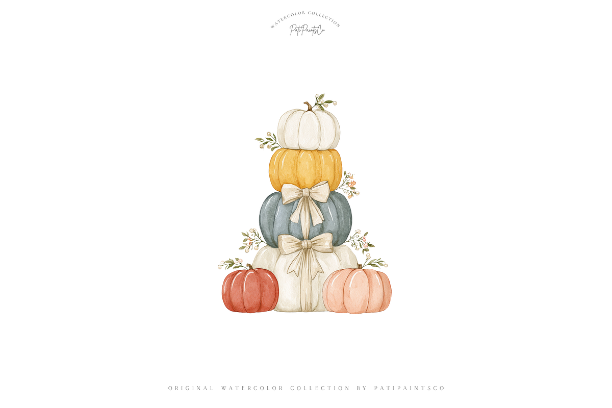 Autumn Pumpkin Watercolor Bundle, a Seasonal Illustration by Pati Charm Studio (Photo 2 of 8)