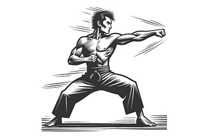 Martial Artist Throwing a Powerful, a Person Illustration by AlexArt